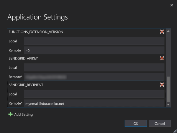Azure Functions - Settings